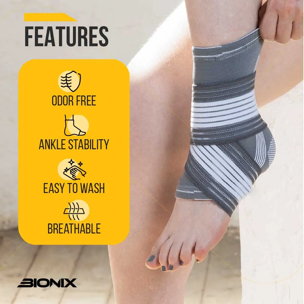 Ankle Support Brace - Compression Bandage with Adjustable Strap - Athletic Ankle Support Brace