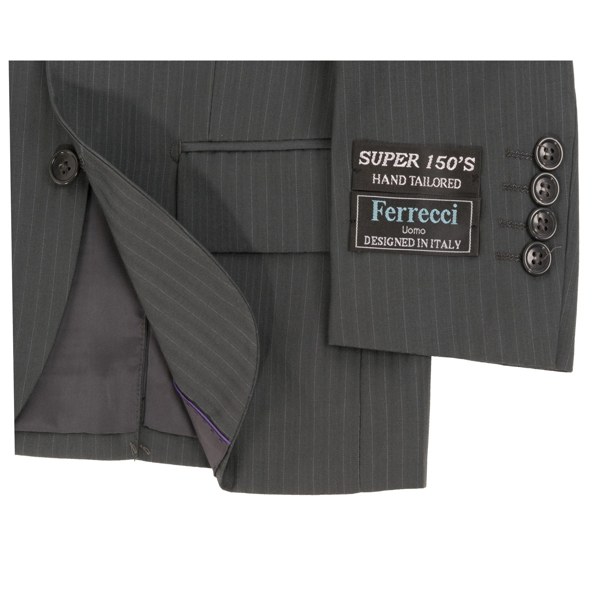 Boys Premium Grey Green Striped 2pc Suit