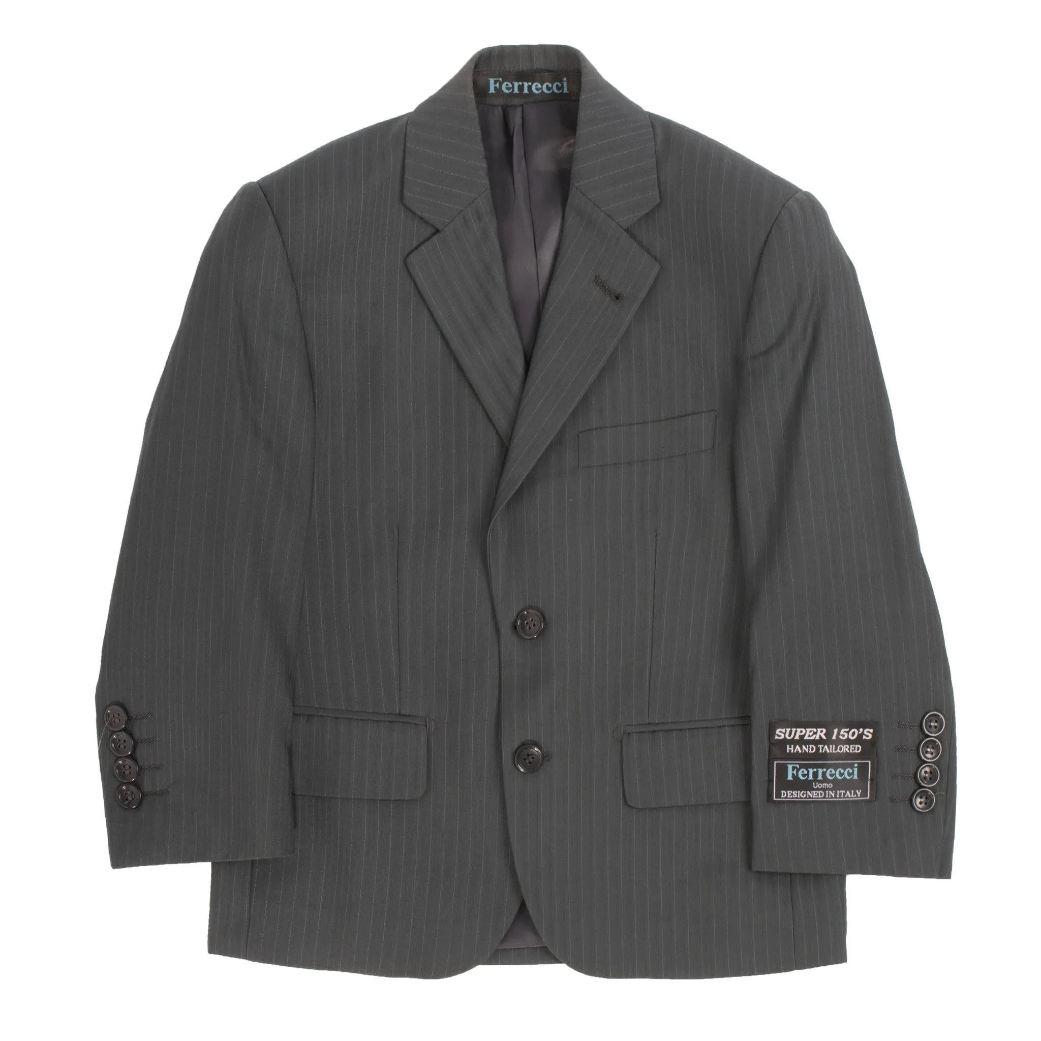 Boys Premium Grey Green Striped 2pc Suit