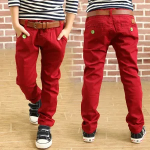 Fashion boys trousers spring boys solid color loose pants 100% cotton trousers for kids straight full length casual pants