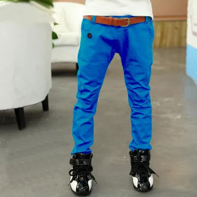 Fashion boys trousers spring boys solid color loose pants 100% cotton trousers for kids straight full length casual pants