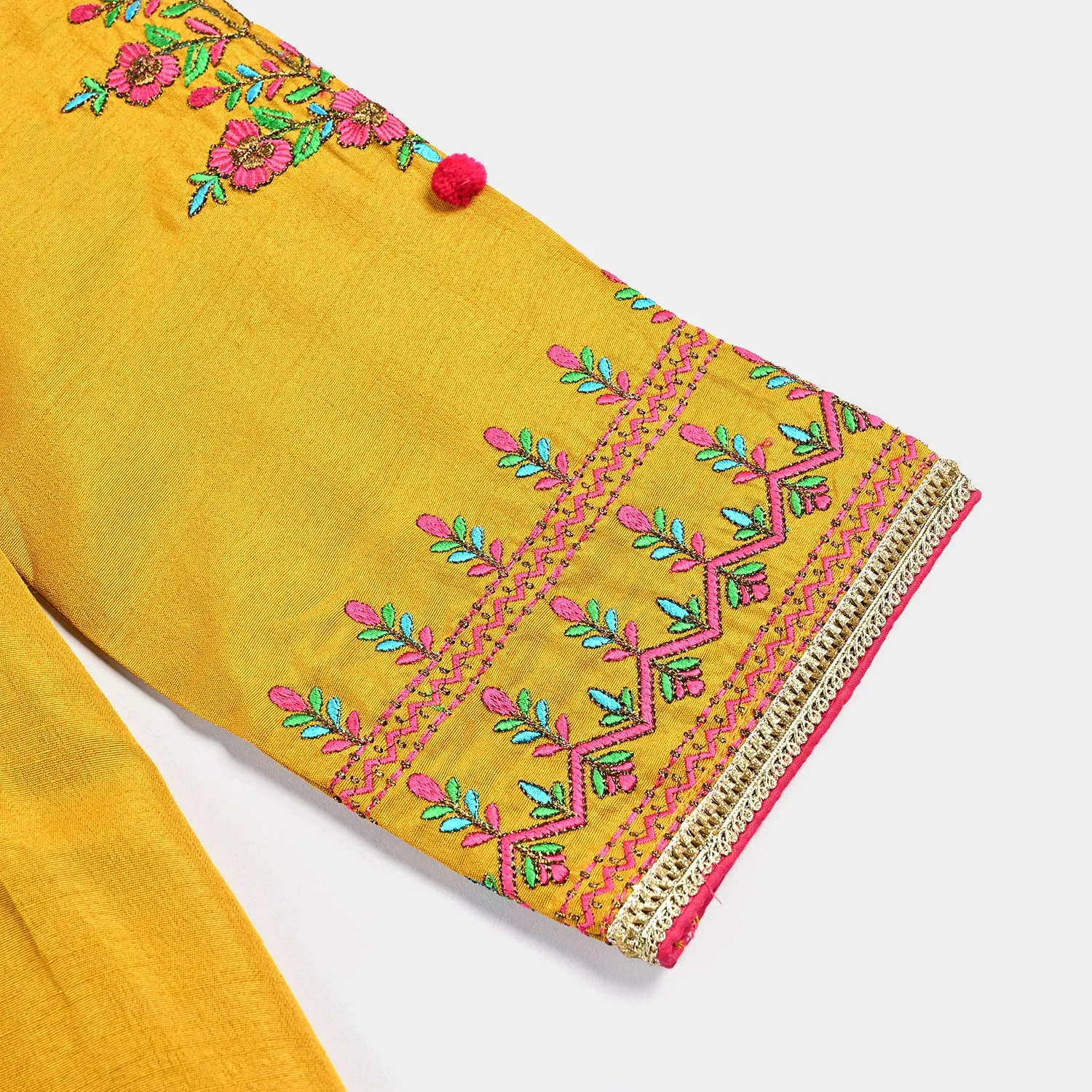 Girls 3 PCs Fancy Suit Mehfil -Mustard