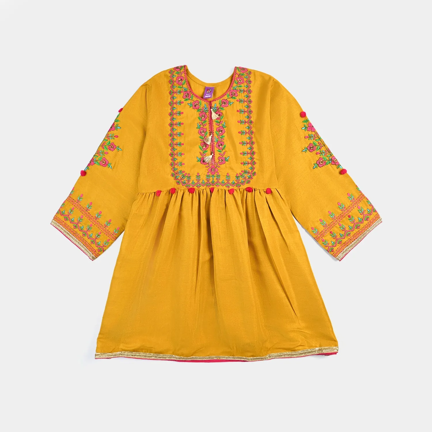 Girls 3 PCs Fancy Suit Mehfil -Mustard