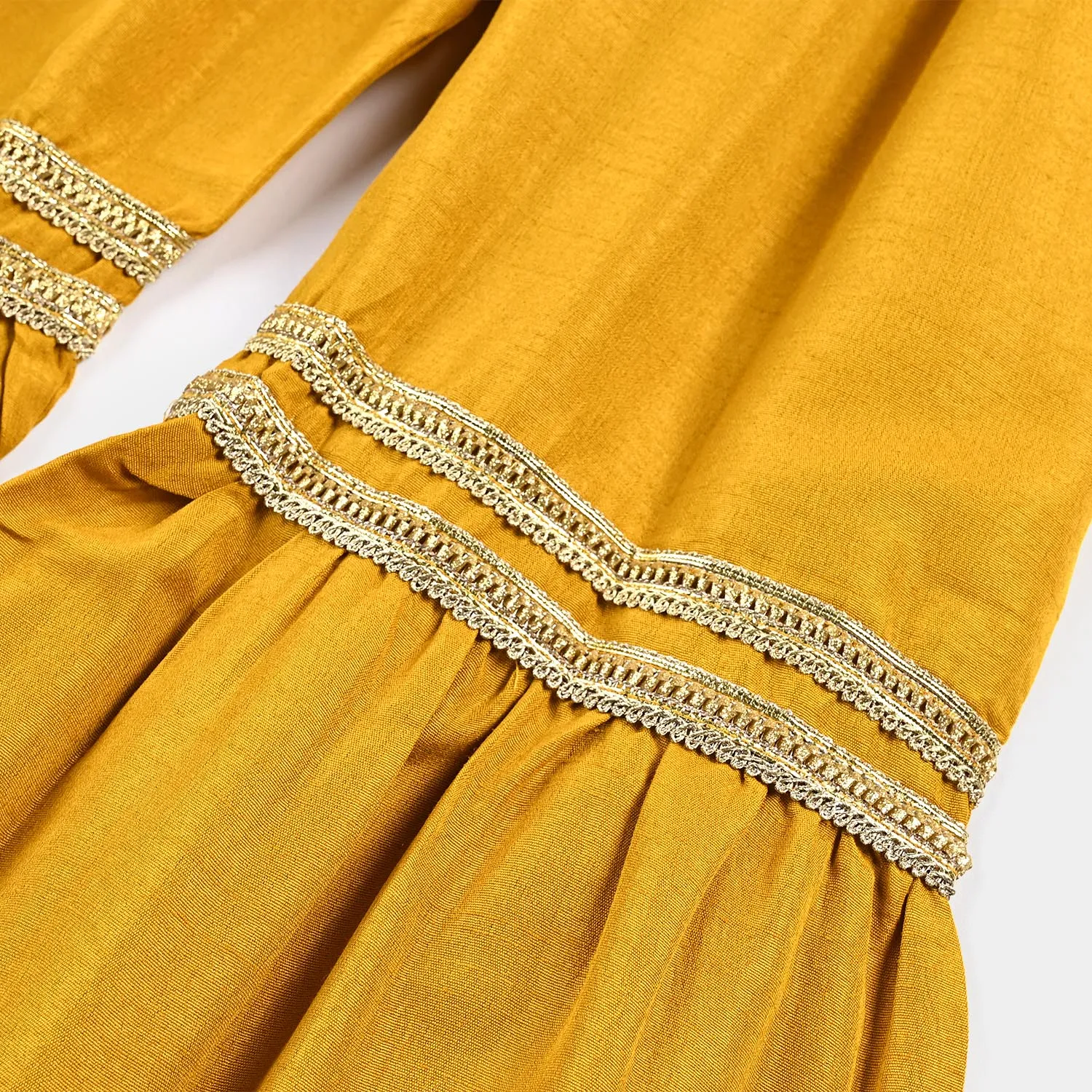 Girls 3 PCs Fancy Suit Mehfil -Mustard
