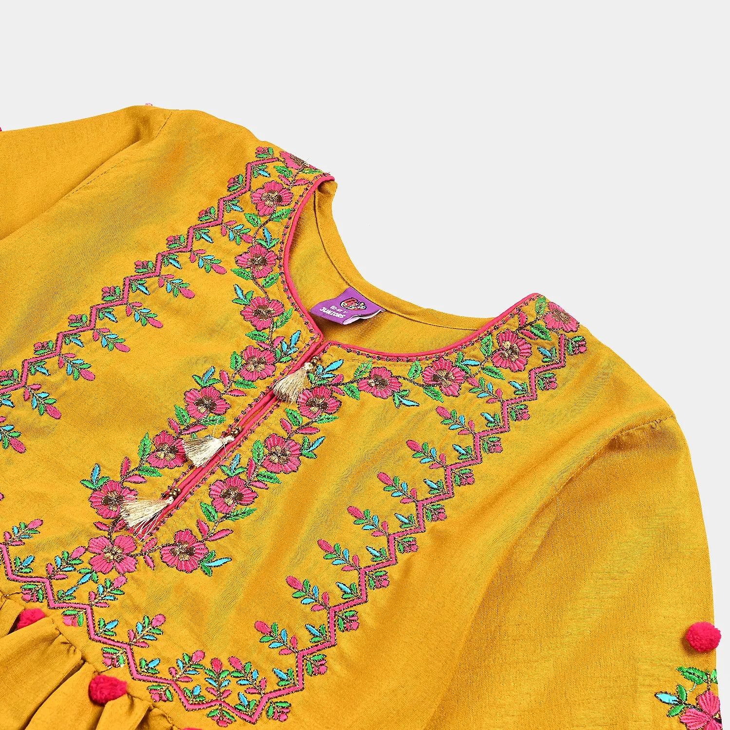 Girls 3 PCs Fancy Suit Mehfil -Mustard