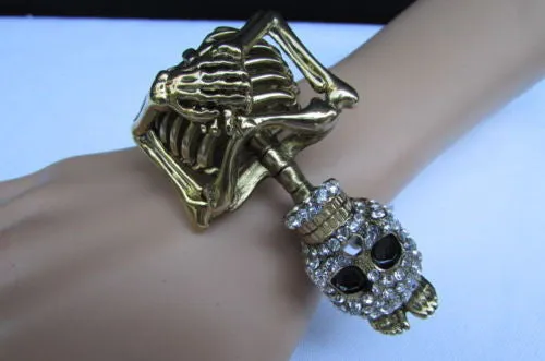 Gold Skeleton Cuff Bracelet Body Bones Halloween Style