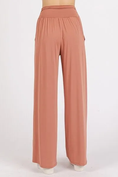 Hazel Blues® |  Mittoshop Stretch Banded Waist Wide Leg Pants with Pockets