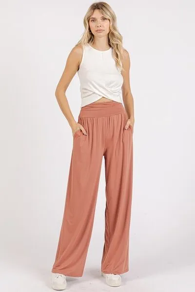 Hazel Blues® |  Mittoshop Stretch Banded Waist Wide Leg Pants with Pockets