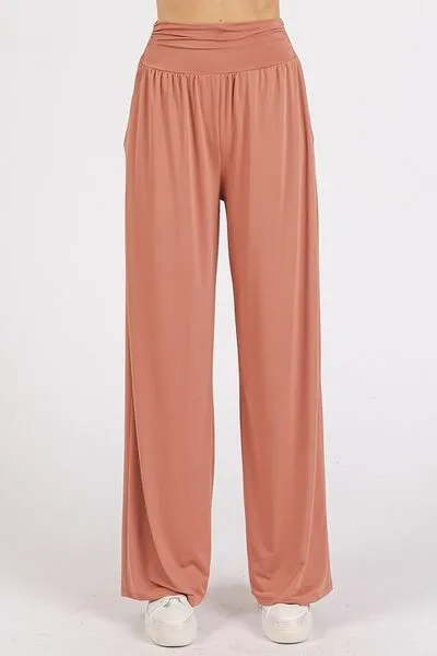 Hazel Blues® |  Mittoshop Stretch Banded Waist Wide Leg Pants with Pockets