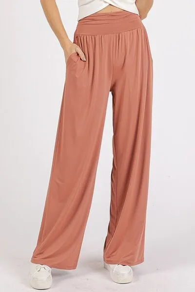 Hazel Blues® |  Mittoshop Stretch Banded Waist Wide Leg Pants with Pockets