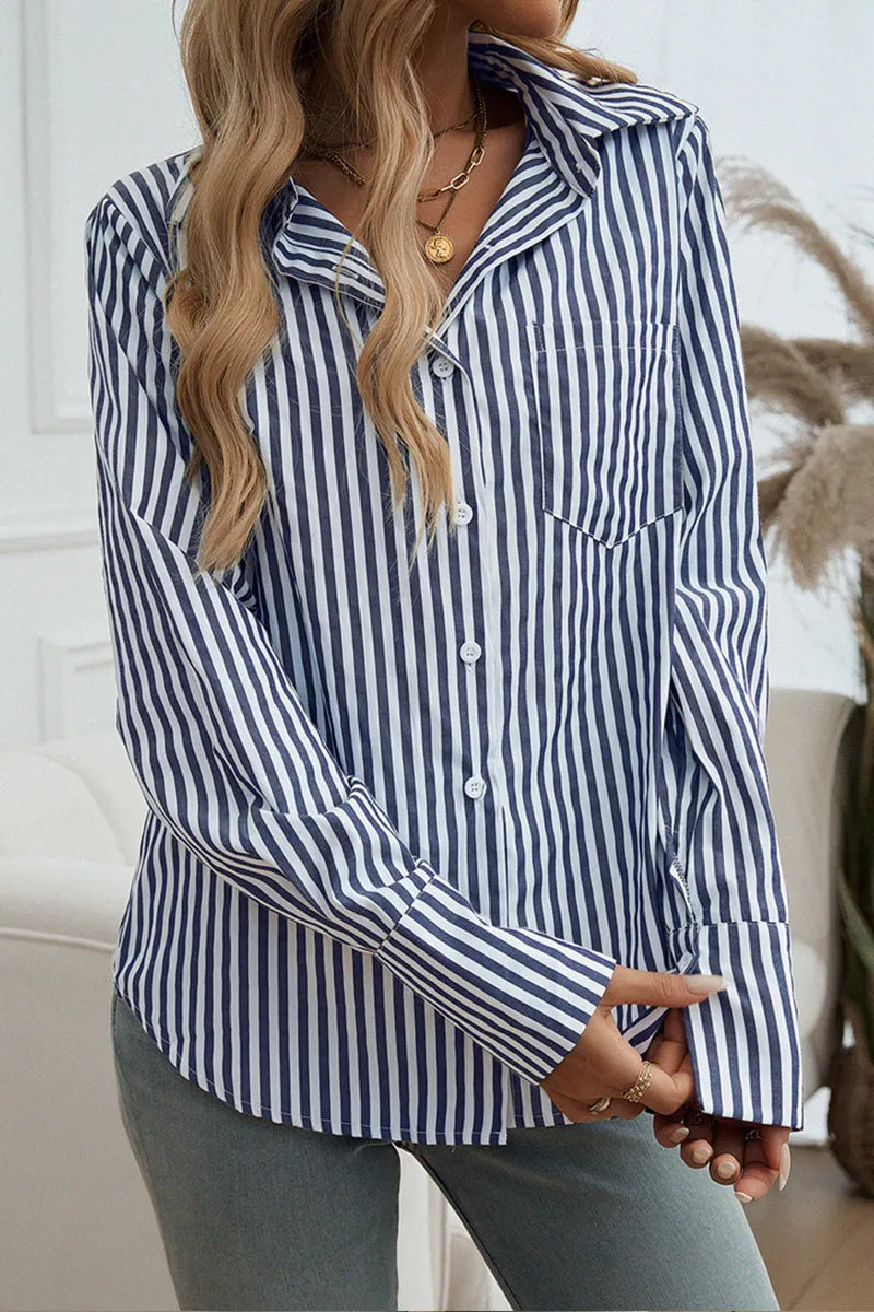 HTR1098 Classic Striped Button-Up Shirt Top