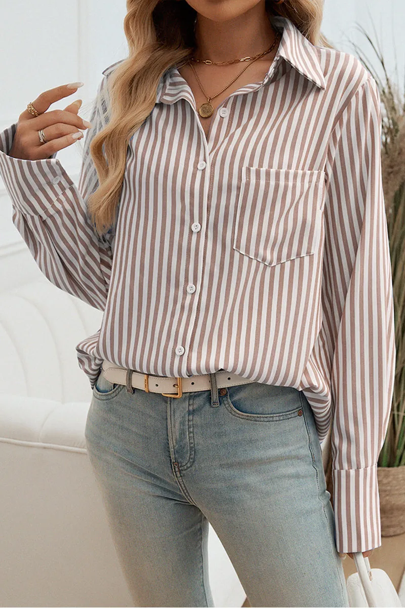 HTR1098 Classic Striped Button-Up Shirt Top