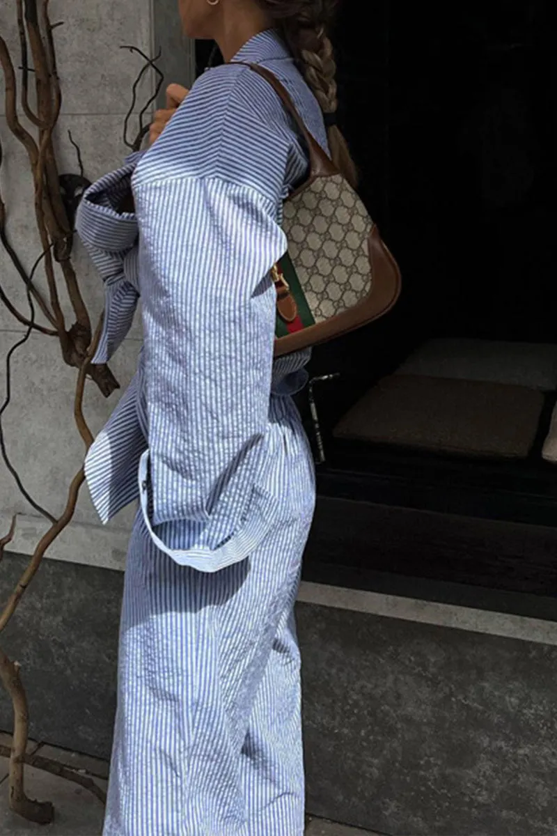 HUQ1387 Striped lapel shirt and trousers suit Top