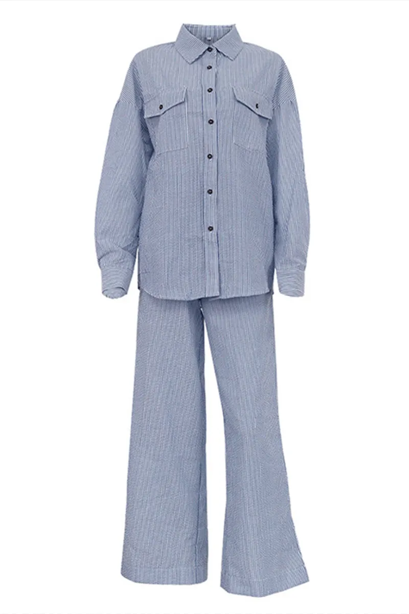 HUQ1387 Striped lapel shirt and trousers suit Top