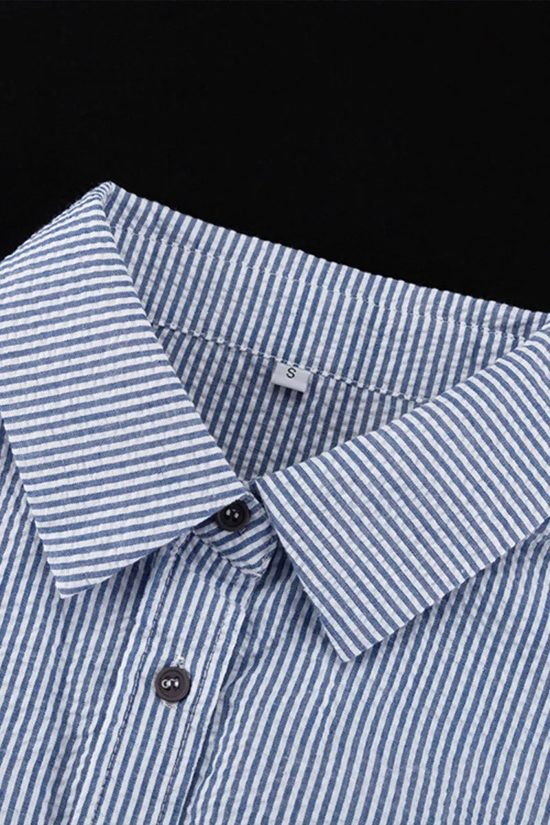 HUQ1387 Striped lapel shirt and trousers suit Top