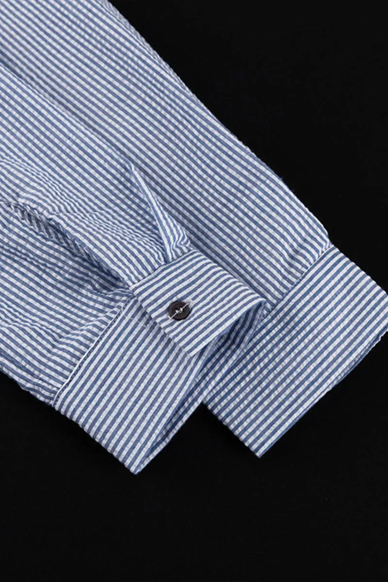 HUQ1387 Striped lapel shirt and trousers suit Top