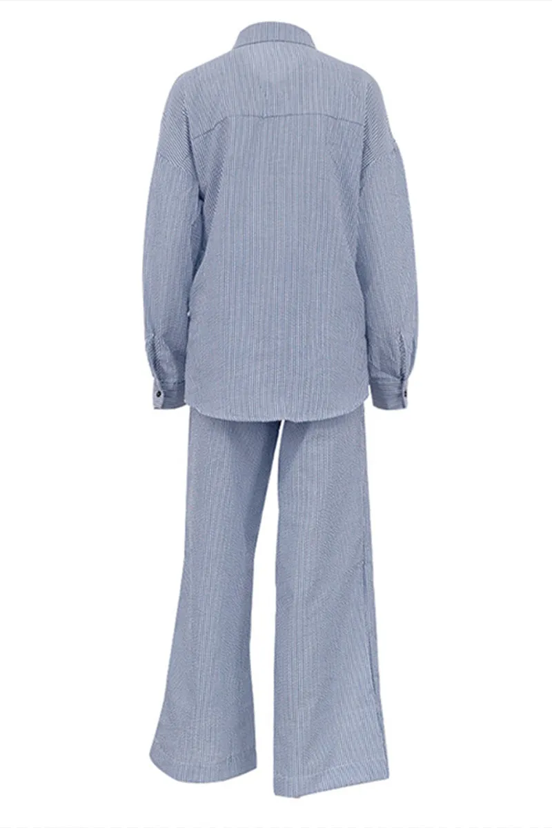 HUQ1387 Striped lapel shirt and trousers suit Top