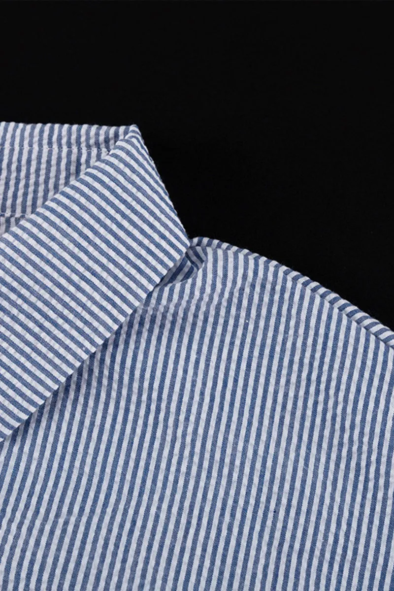 HUQ1387 Striped lapel shirt and trousers suit Top