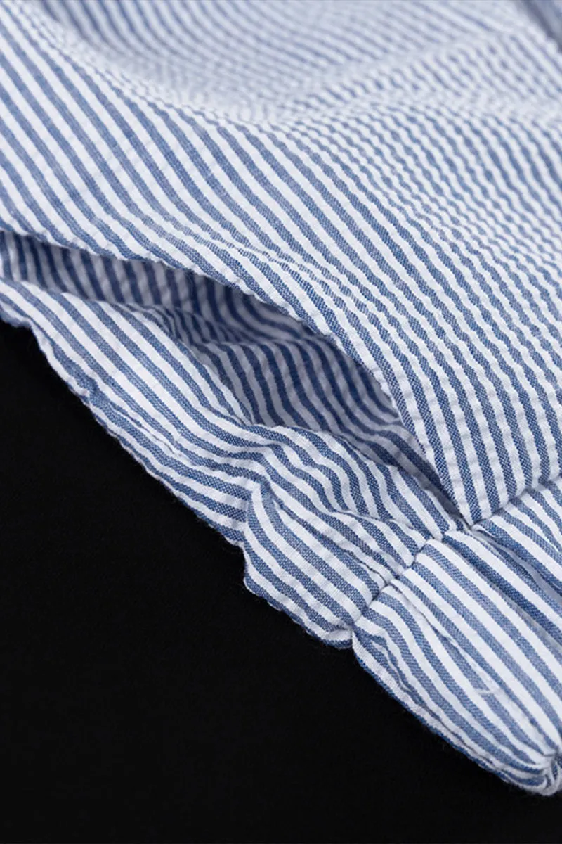 HUQ1387 Striped lapel shirt and trousers suit Top
