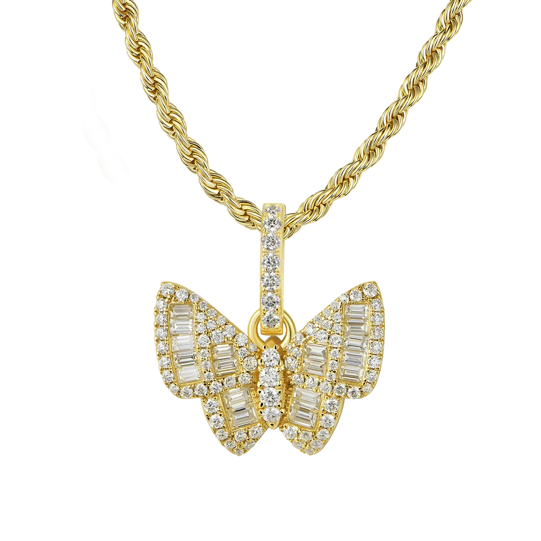 Moissanite Mixed Baguette Cut Butterfly Pendant