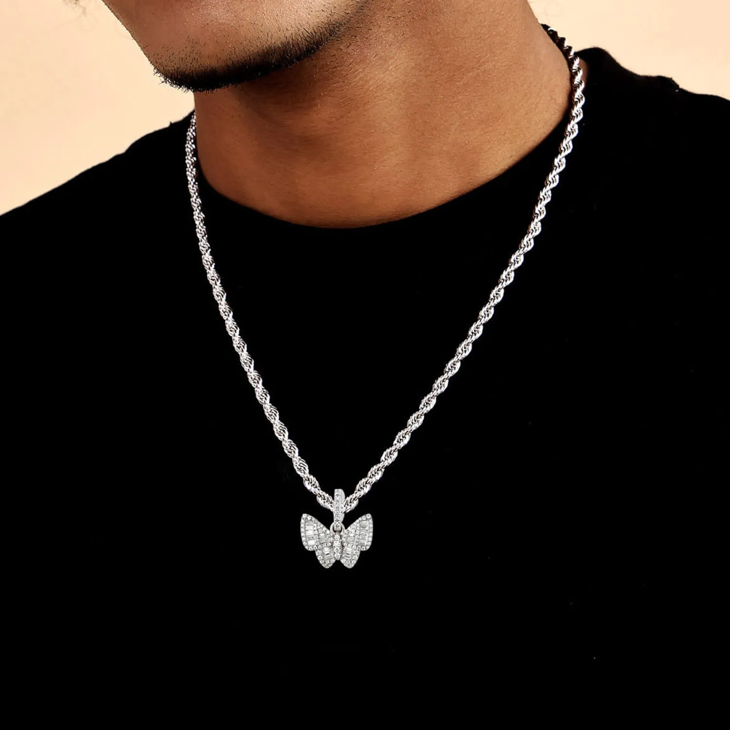 Moissanite Mixed Baguette Cut Butterfly Pendant