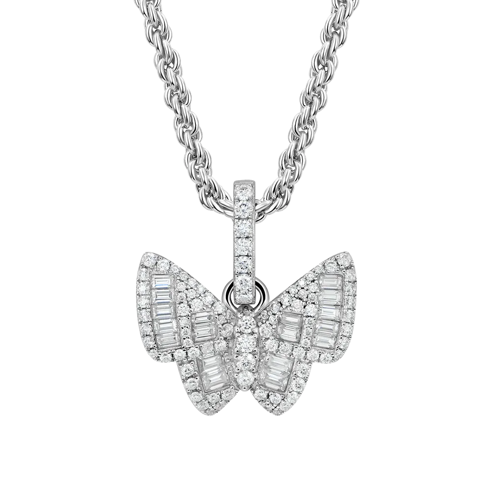 Moissanite Mixed Baguette Cut Butterfly Pendant