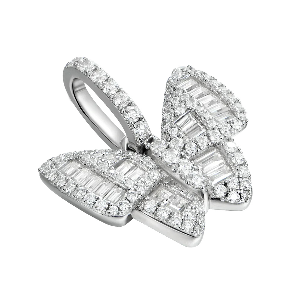 Moissanite Mixed Baguette Cut Butterfly Pendant