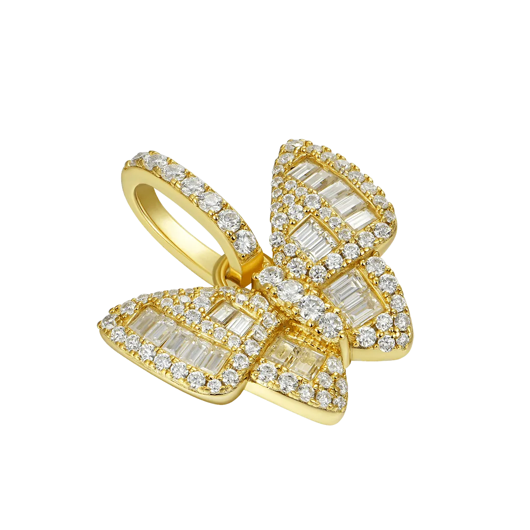 Moissanite Mixed Baguette Cut Butterfly Pendant
