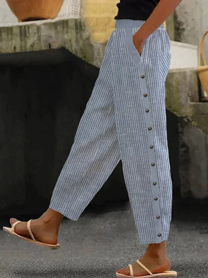 New Women's Casual Striped Loose Pants Blue, Sz M