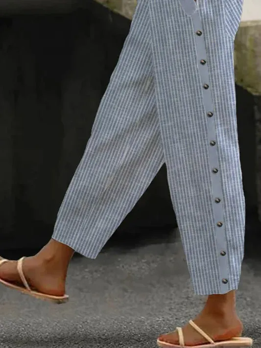 New Women's Casual Striped Loose Pants Blue, Sz M