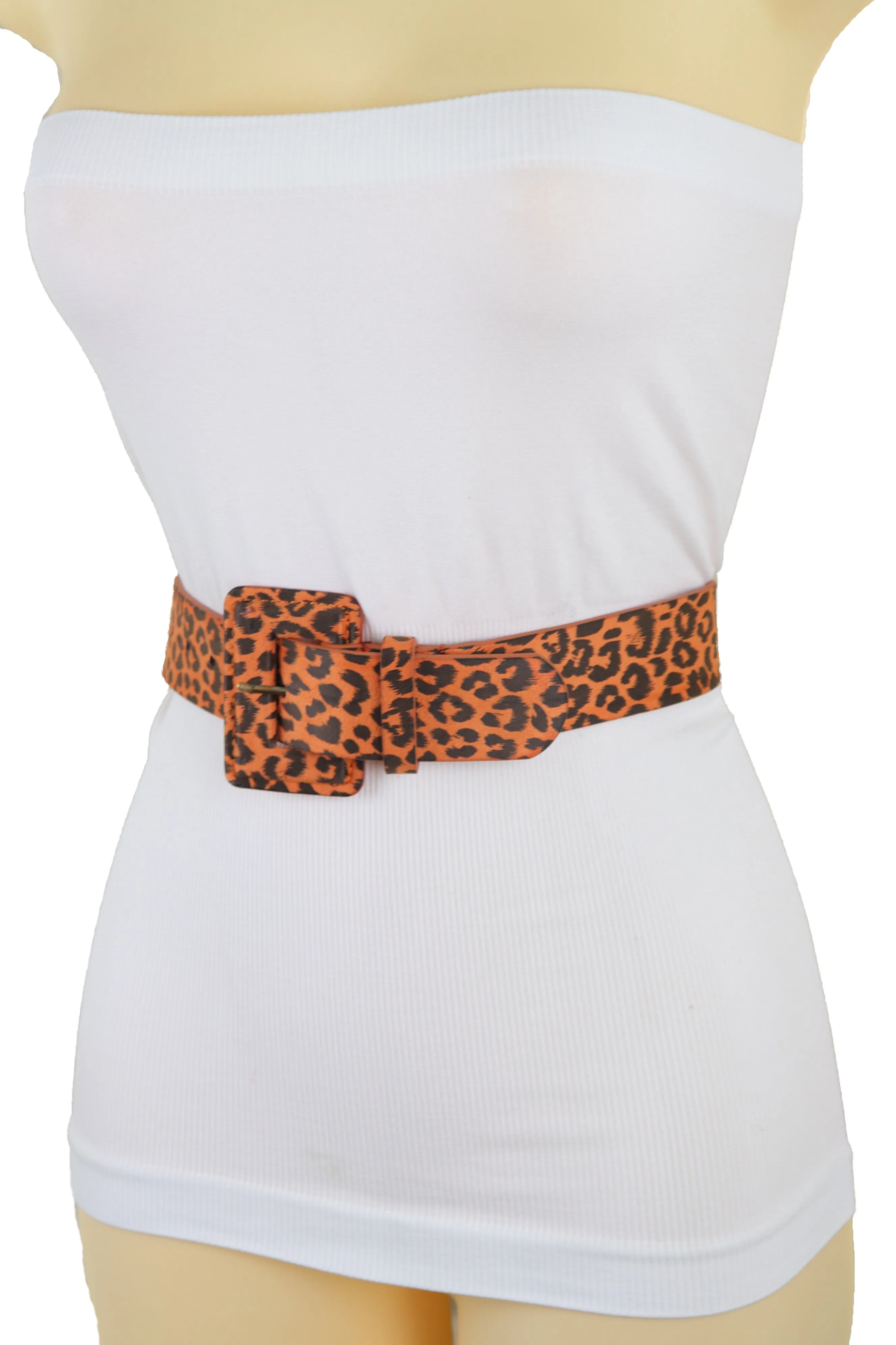 Orange Leopard Animal Print Square Buckle Classic Belt