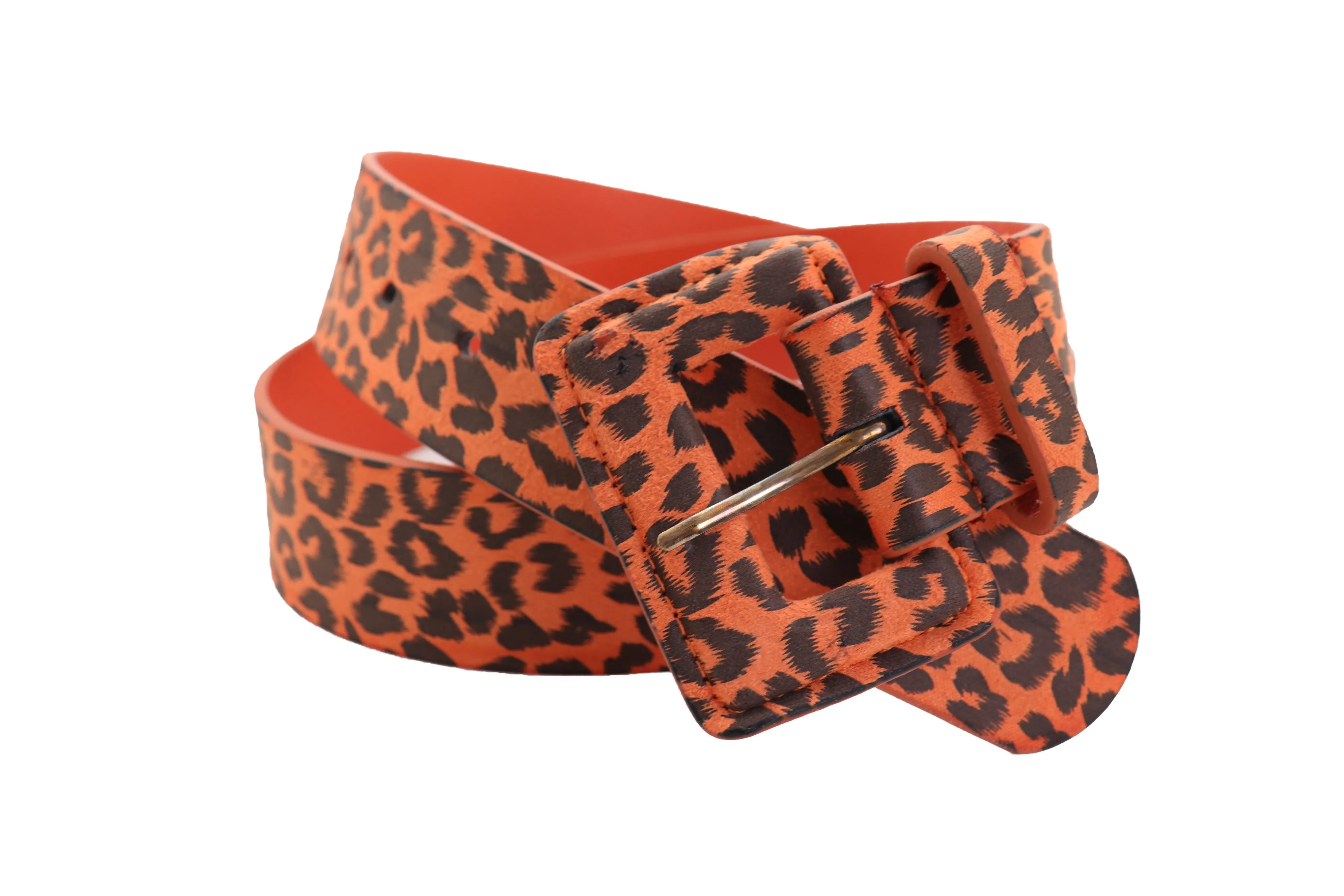 Orange Leopard Animal Print Square Buckle Classic Belt