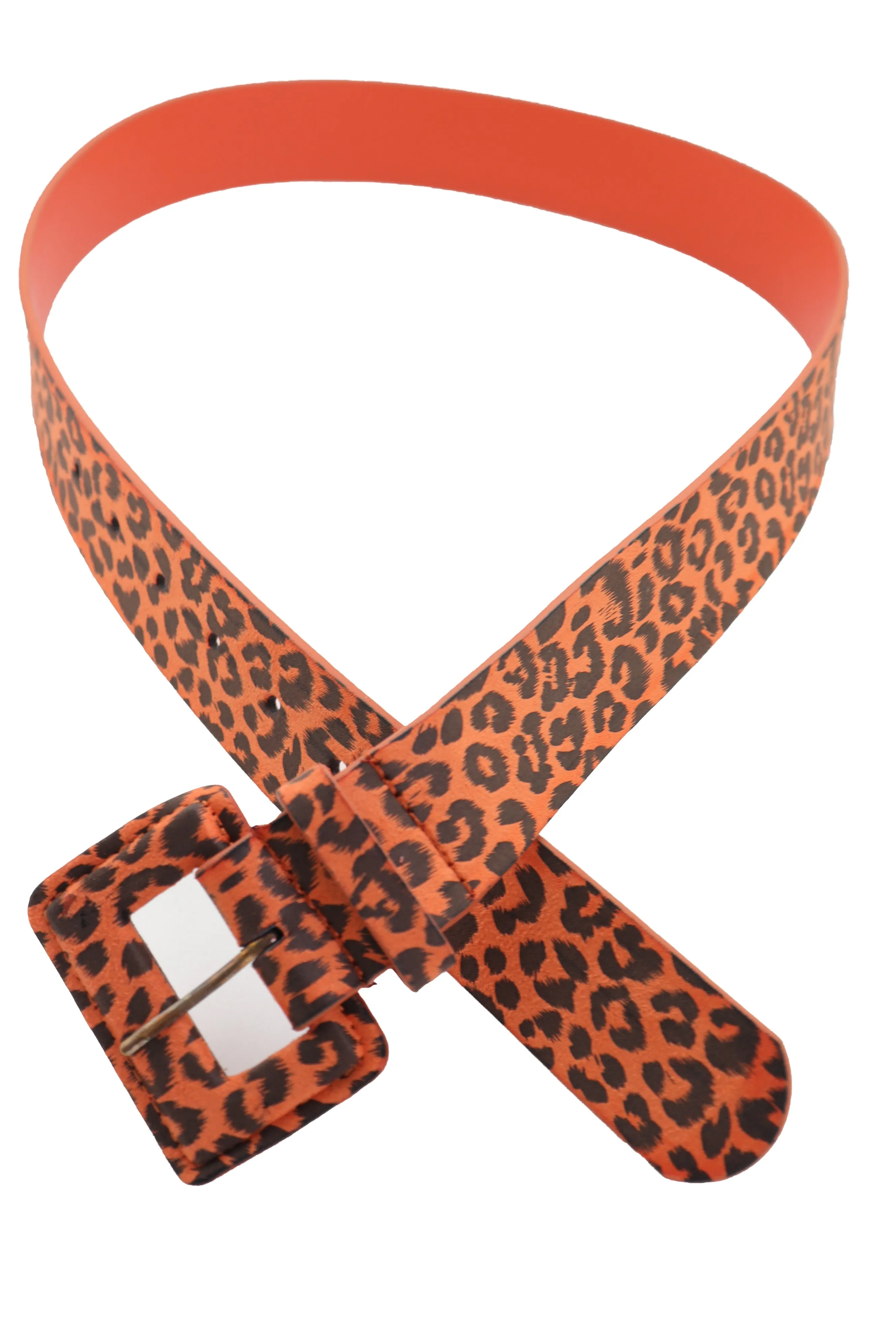 Orange Leopard Animal Print Square Buckle Classic Belt