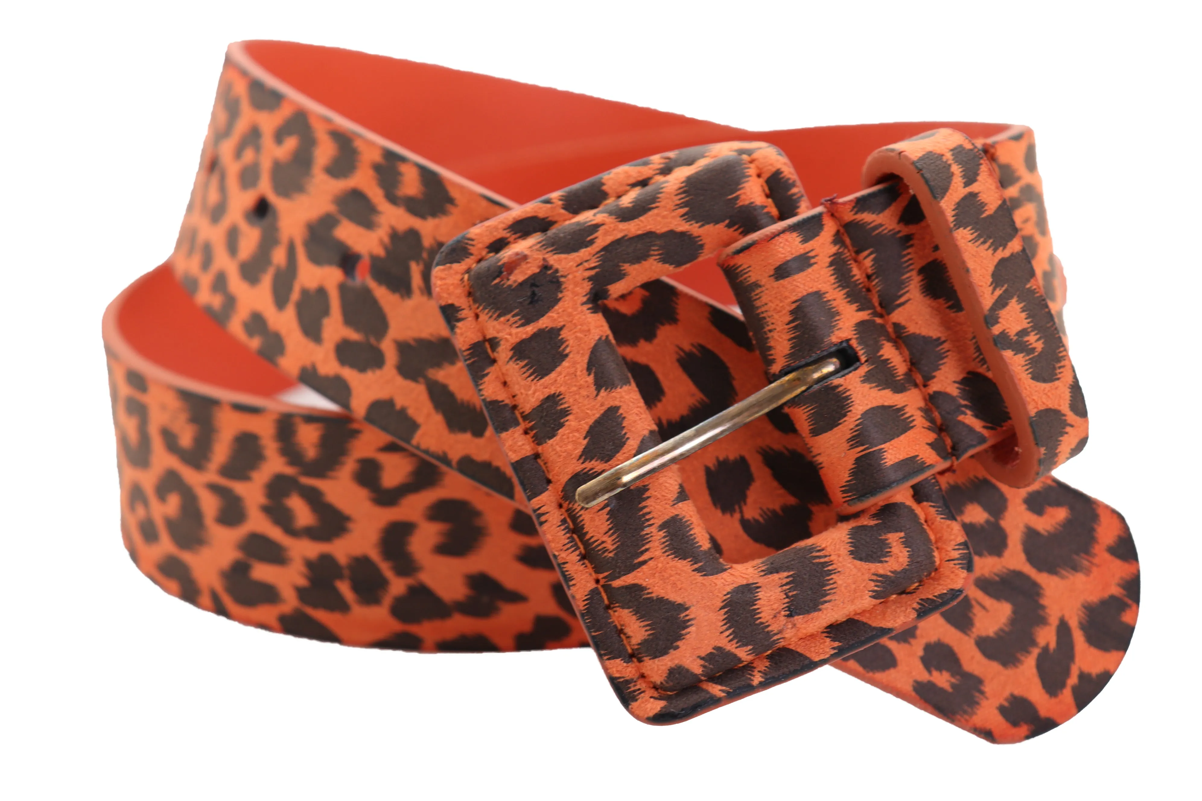 Orange Leopard Animal Print Square Buckle Classic Belt