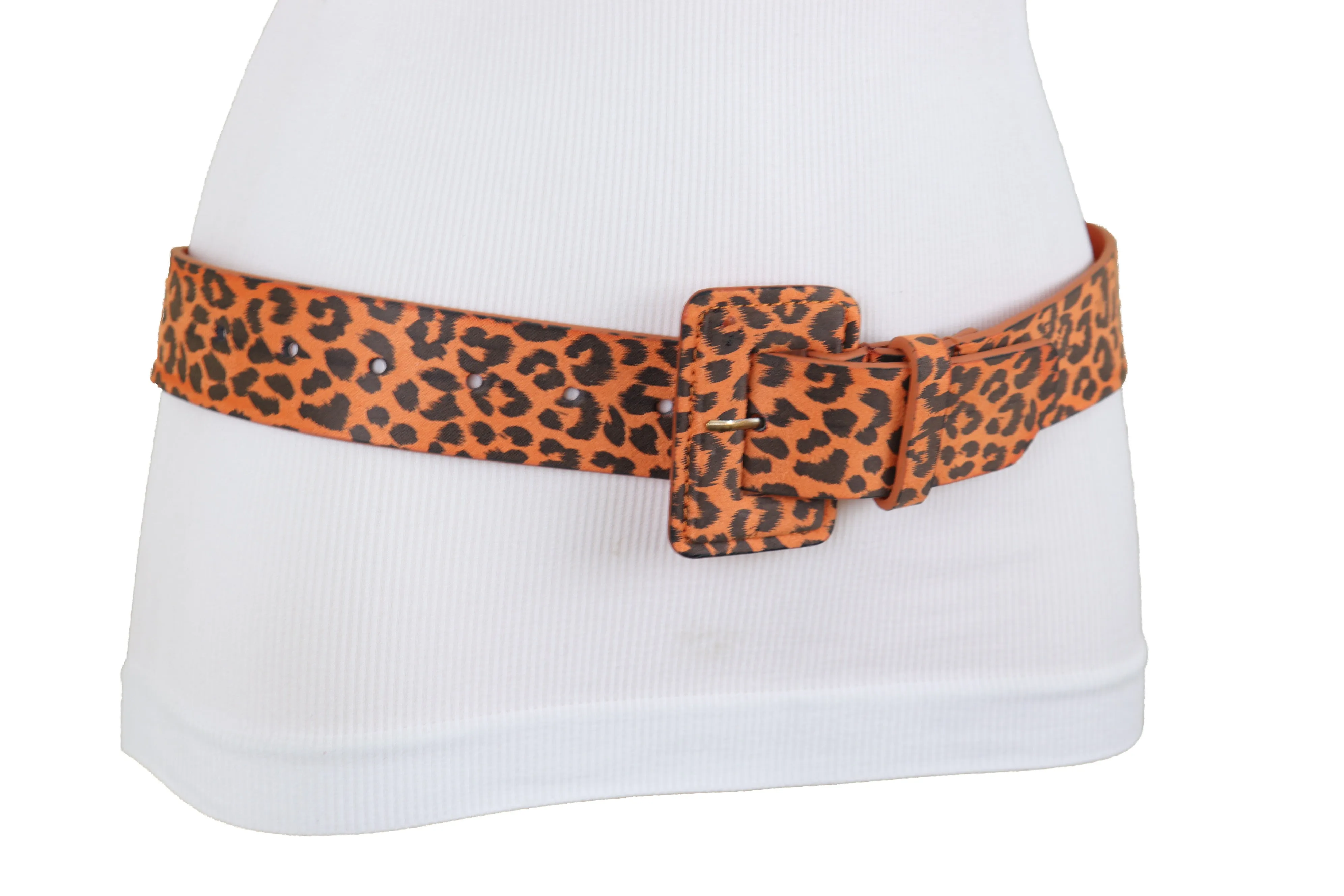 Orange Leopard Animal Print Square Buckle Classic Belt