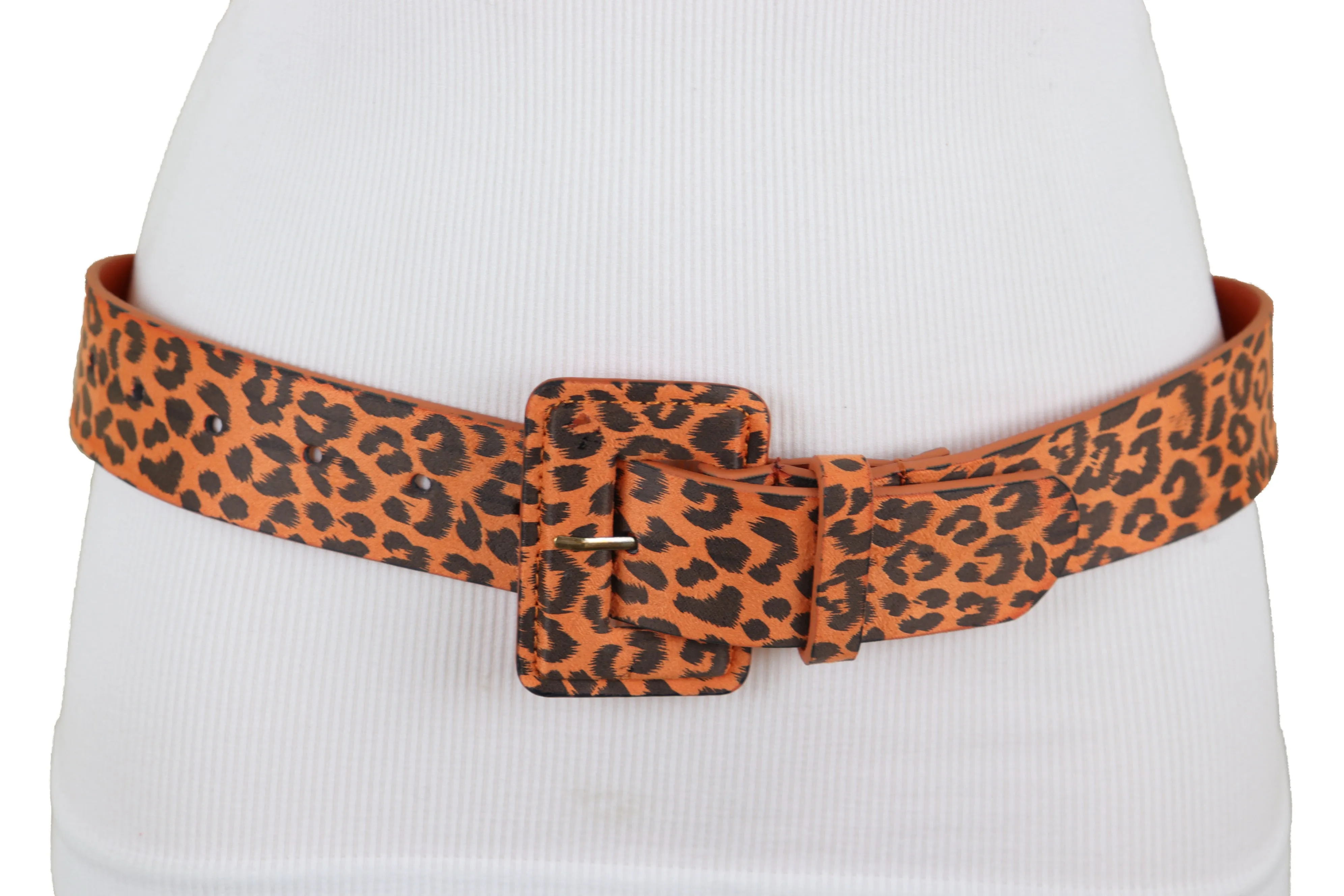 Orange Leopard Animal Print Square Buckle Classic Belt