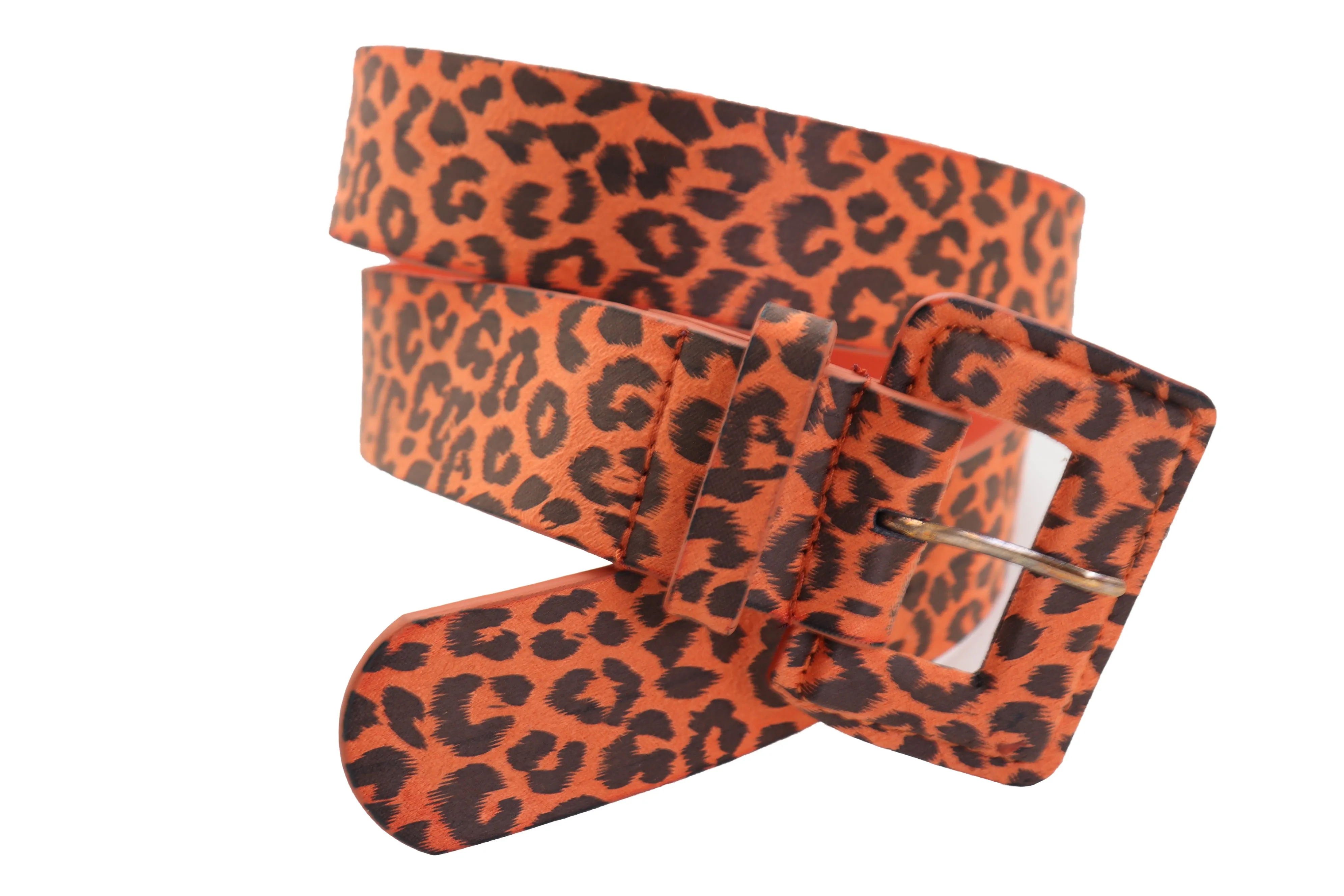 Orange Leopard Animal Print Square Buckle Classic Belt