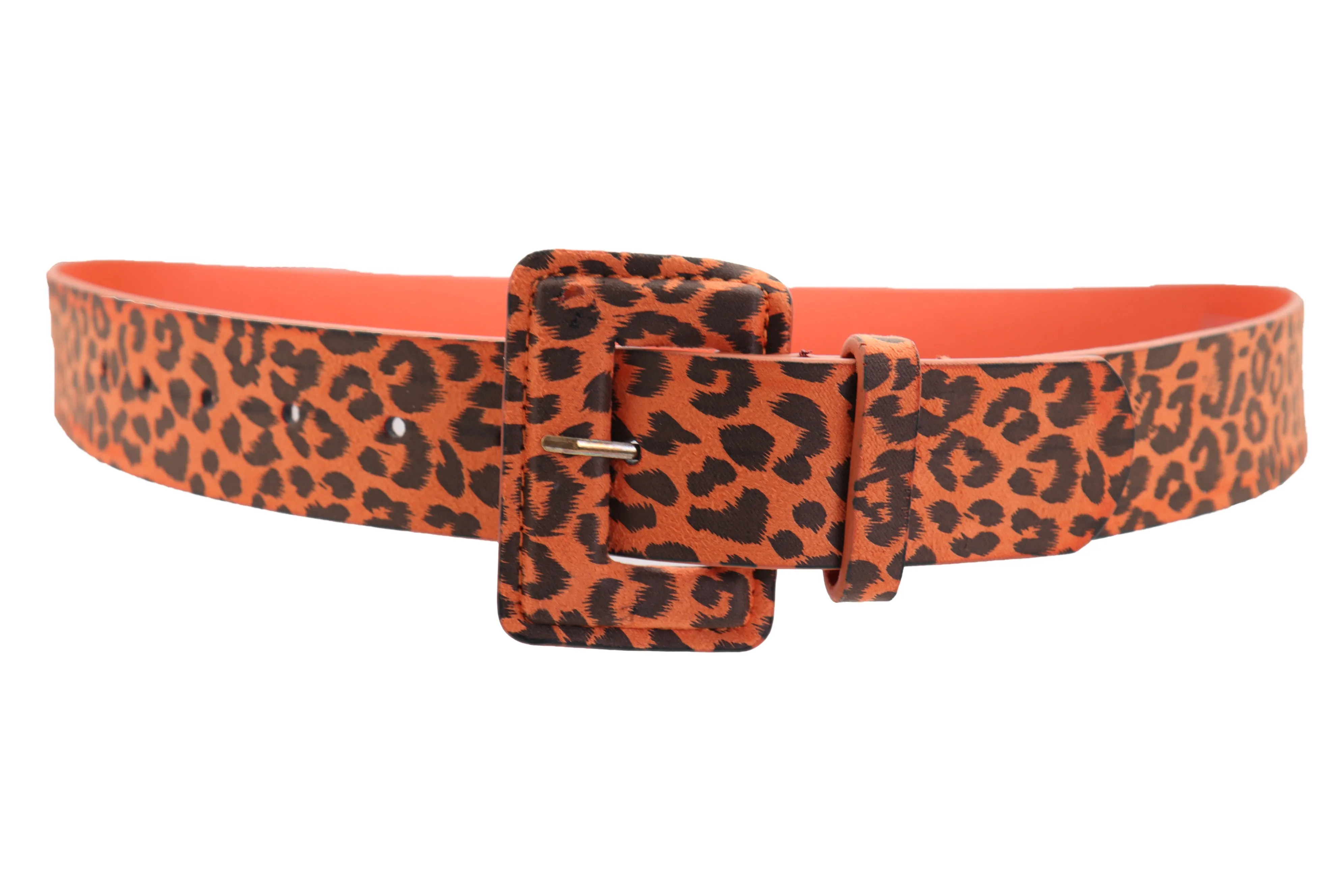 Orange Leopard Animal Print Square Buckle Classic Belt