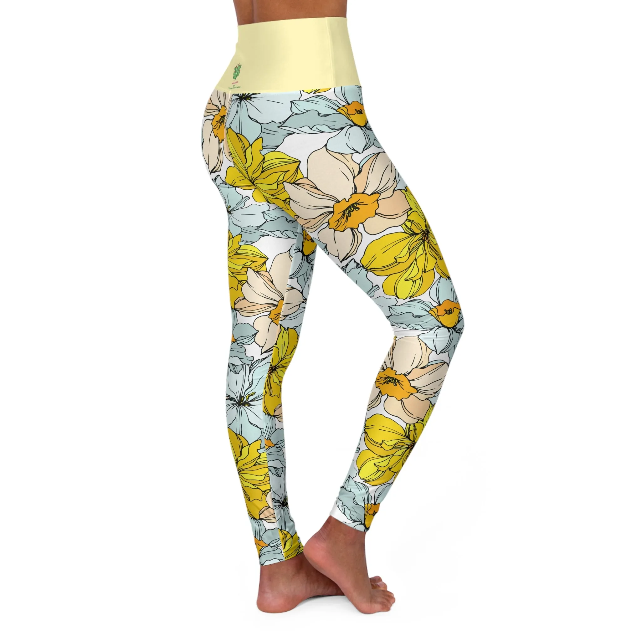 Pastel Yellow Floral High Waisted Yoga Leggings - Stylish Activewear by Margo Makaroff for Comfort & Performance