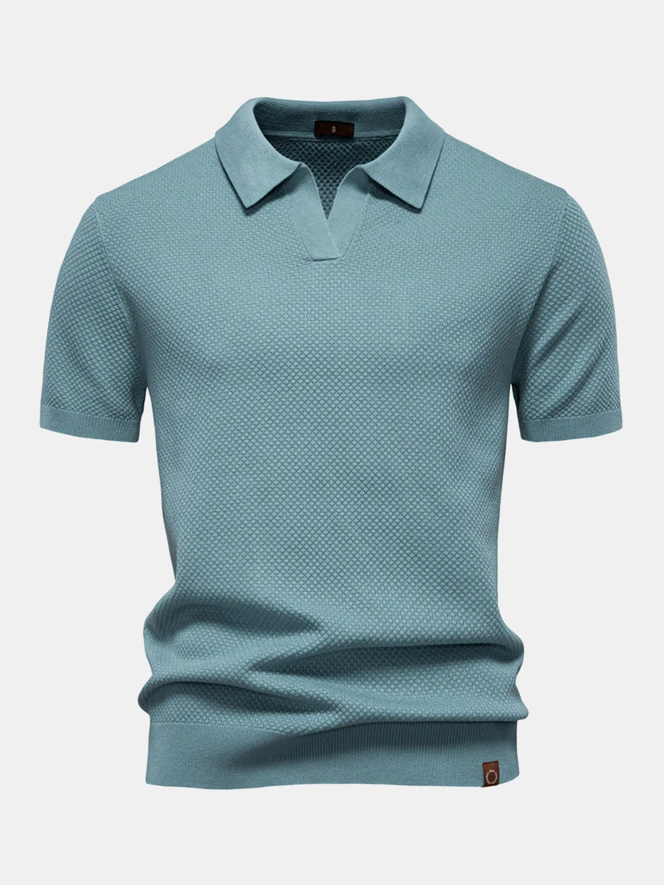Pineapple Texture Knit V Neck Polo & Straight Leg Ribbed Pants