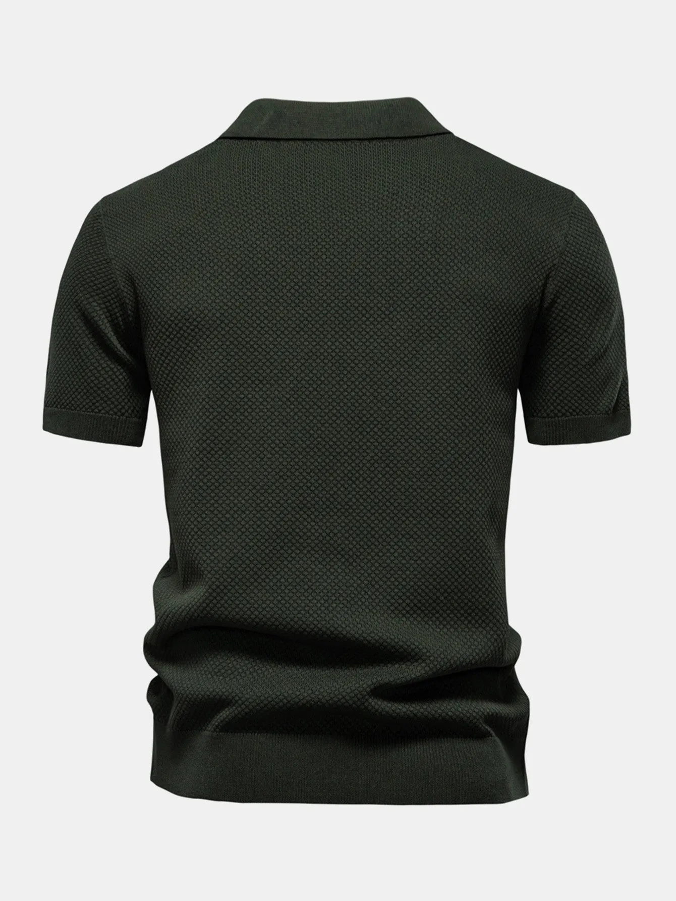 Pineapple Texture Knit V Neck Polo & Straight Leg Ribbed Pants