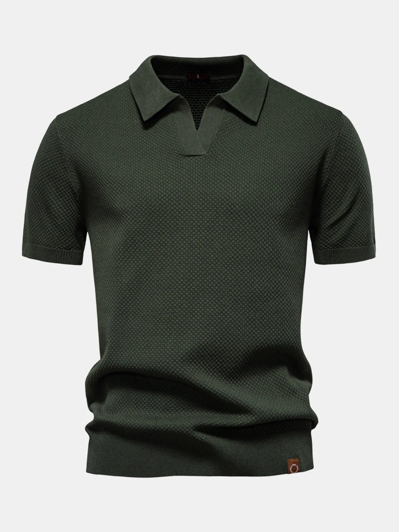 Pineapple Texture Knit V Neck Polo & Straight Leg Ribbed Pants