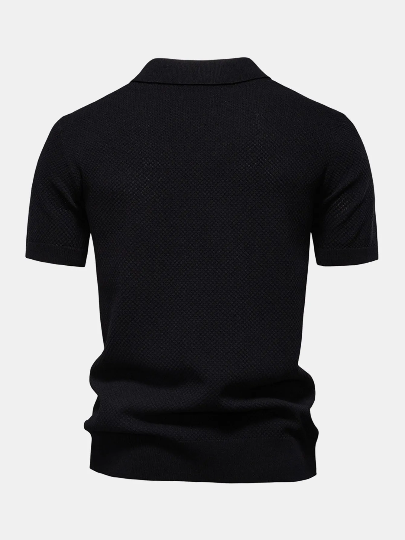 Pineapple Texture Knit V Neck Polo & Straight Leg Ribbed Pants