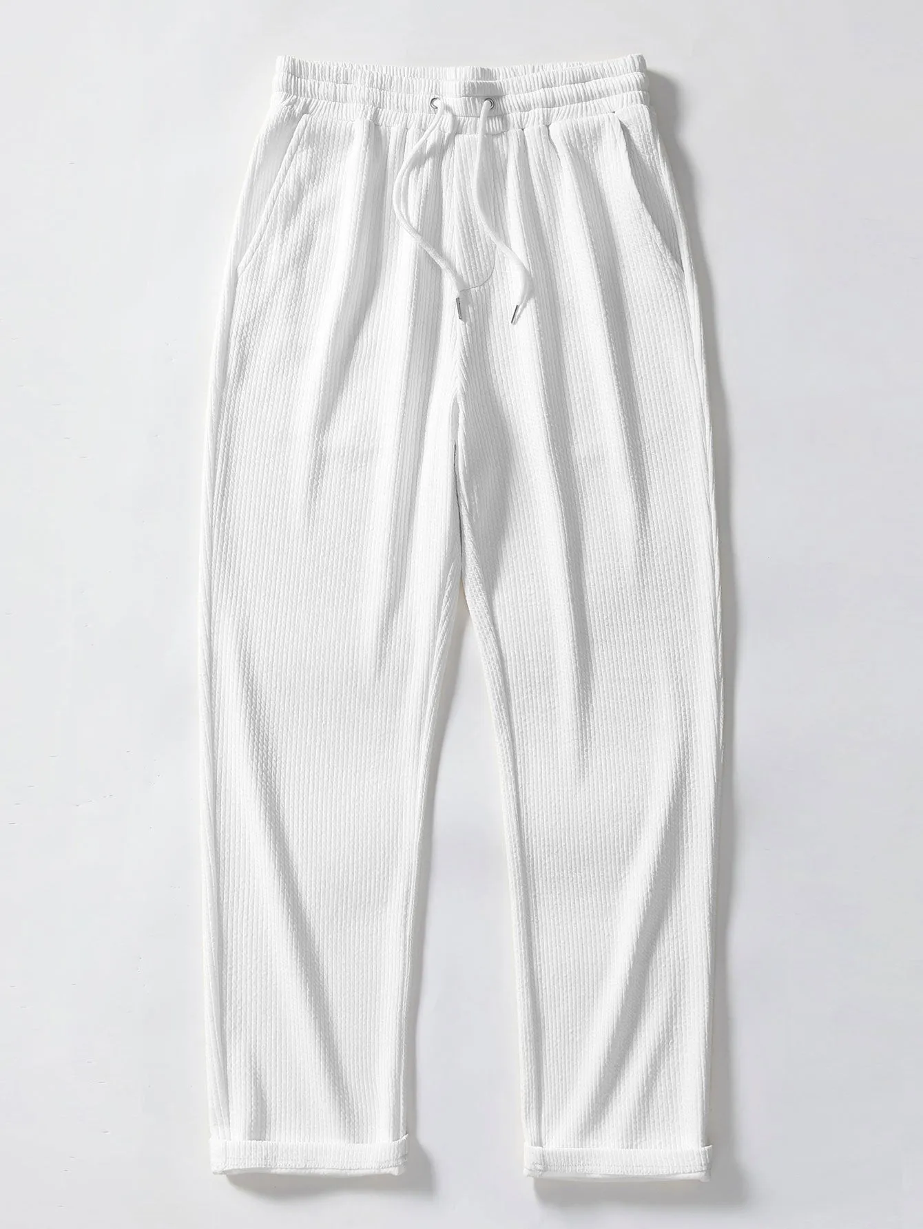 Pineapple Texture Knit V Neck Polo & Straight Leg Ribbed Pants