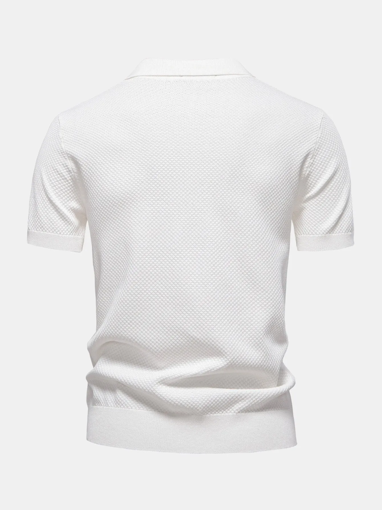Pineapple Texture Knit V Neck Polo & Straight Leg Ribbed Pants
