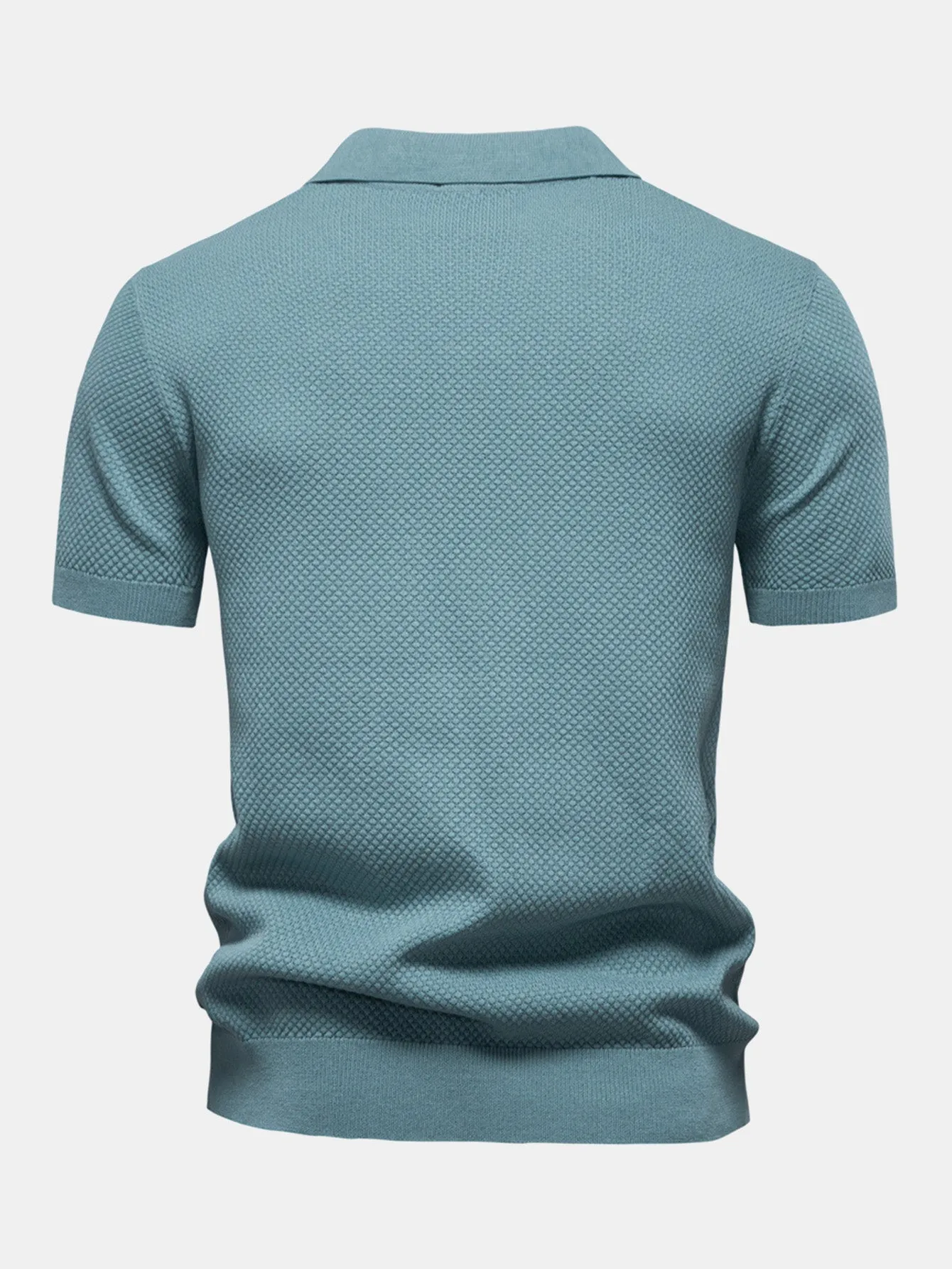 Pineapple Texture Knit V Neck Polo & Straight Leg Ribbed Pants