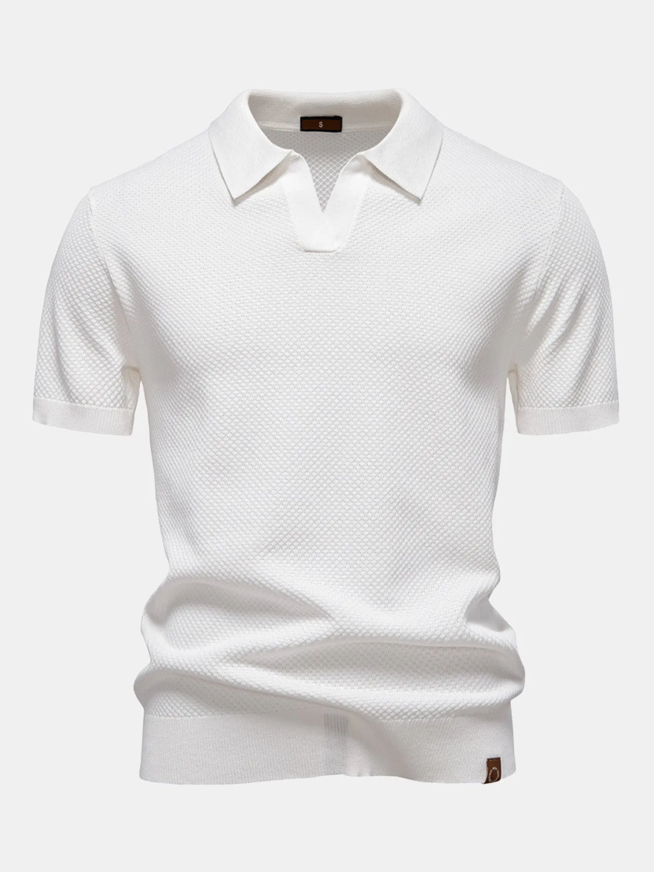 Pineapple Texture Knit V Neck Polo & Straight Leg Ribbed Pants