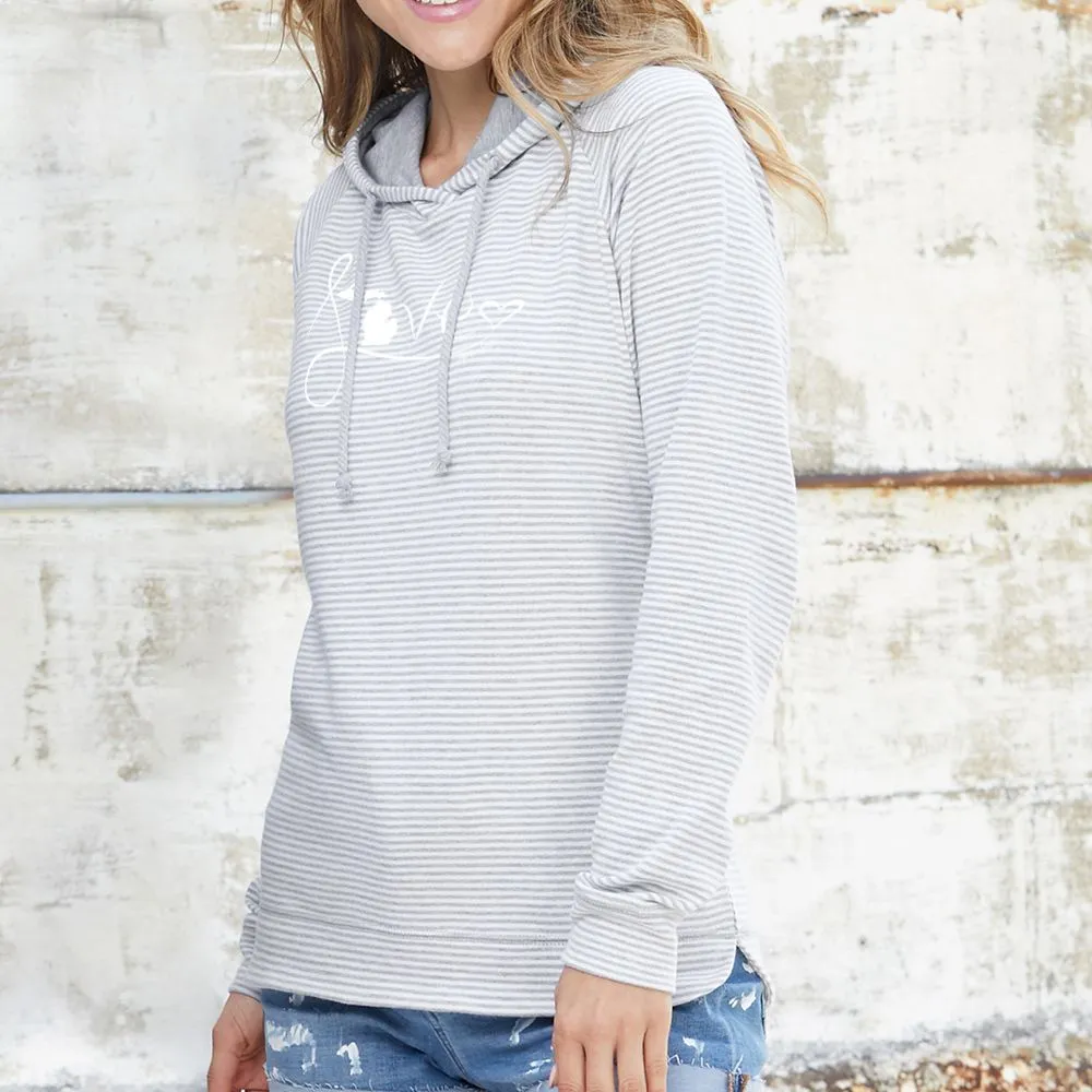 "Michigan Love #9" Women's Striped Long Sleeve Fashion Hoodie CLEARANCE