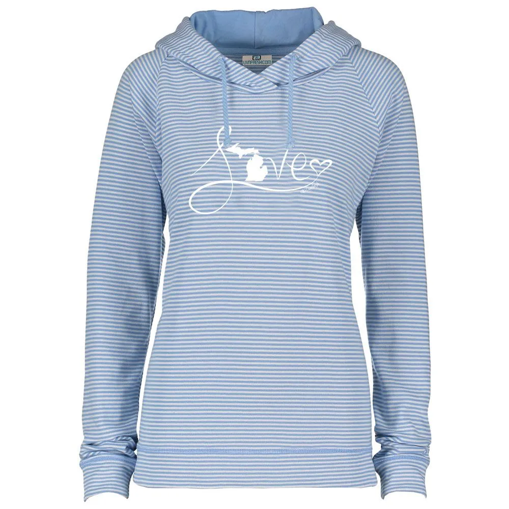 "Michigan Love #9" Women's Striped Long Sleeve Fashion Hoodie CLEARANCE