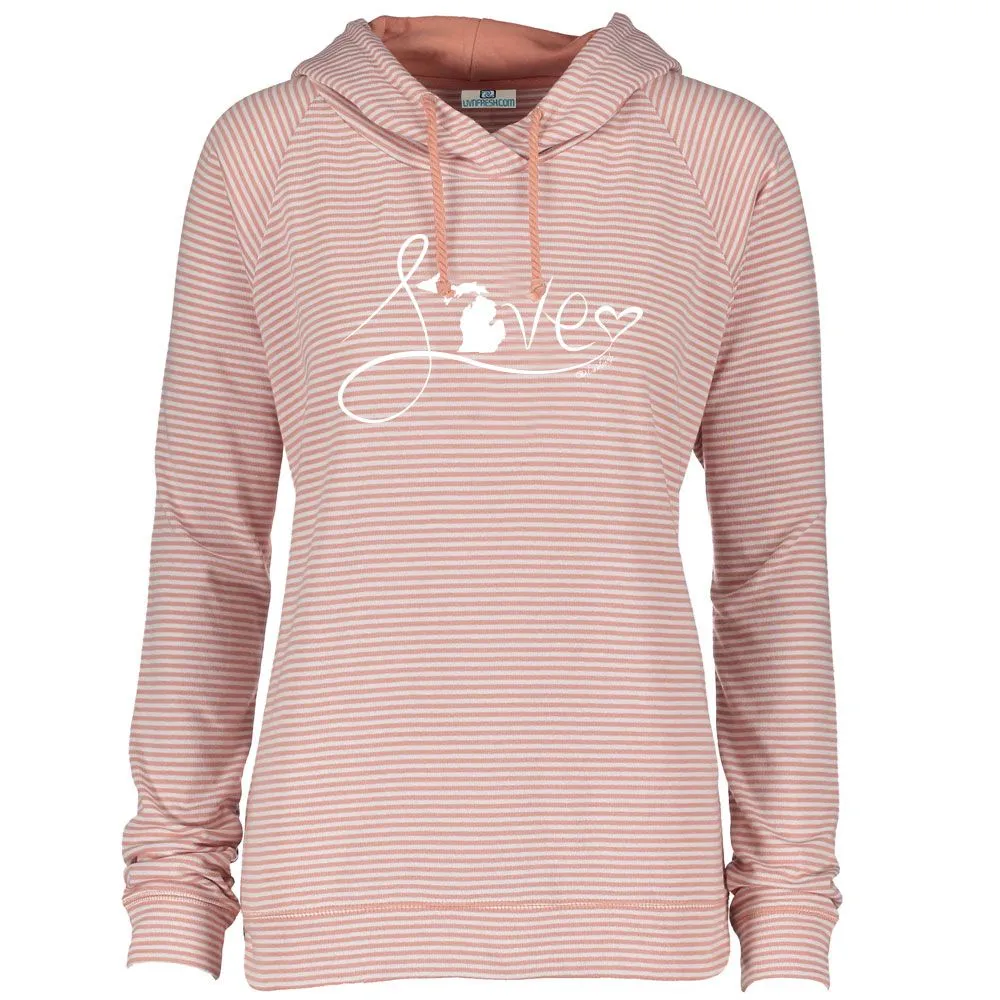 "Michigan Love #9" Women's Striped Long Sleeve Fashion Hoodie CLEARANCE